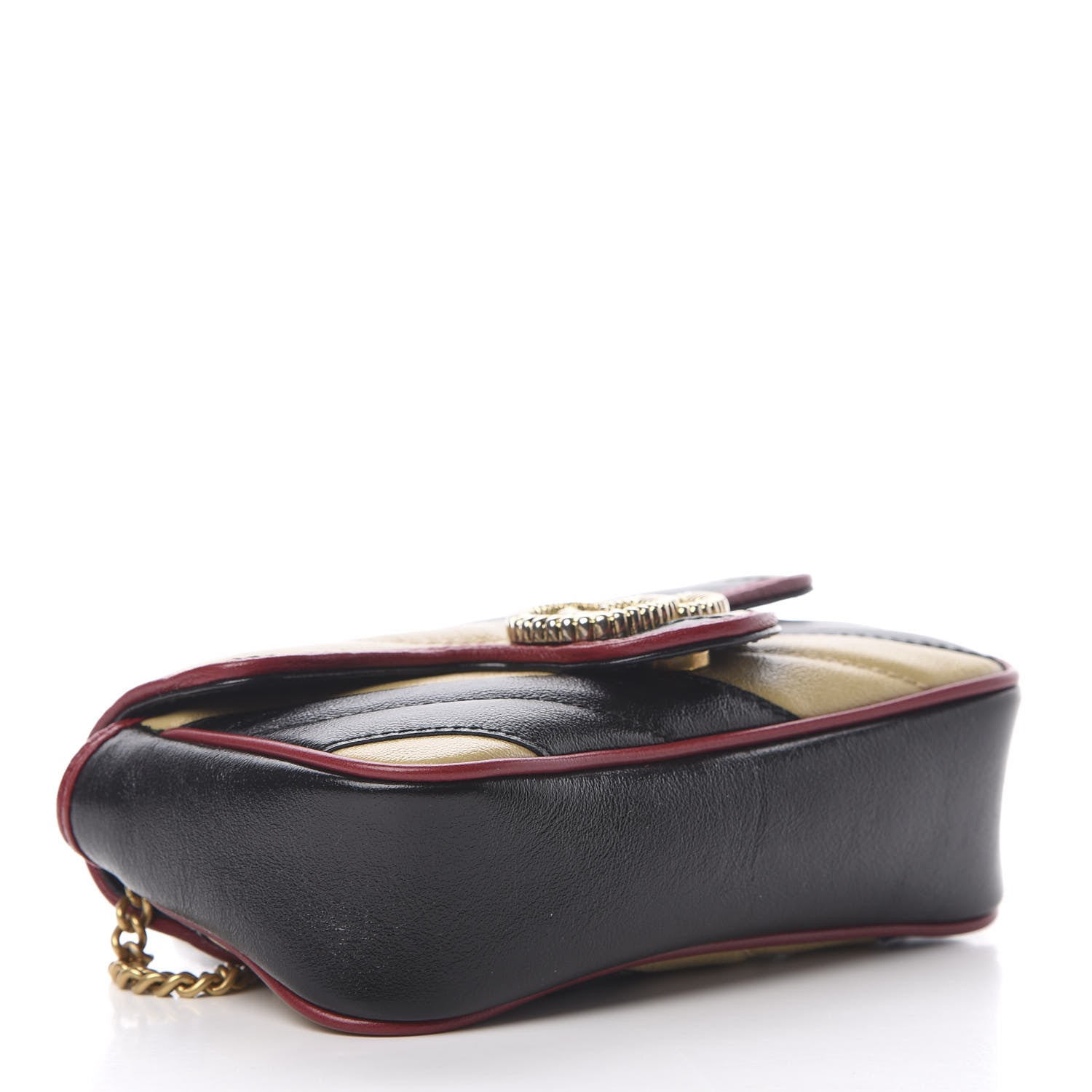 Gucci Vintage Effect Calfskin Matelasse Diagonal Striped Super Mini Torchon GG Marmont Shoulder Bag Black Beige 4 of 11
