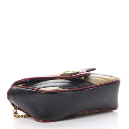 Gucci Vintage Effect Calfskin Matelasse Diagonal Striped Super Mini Torchon GG Marmont Shoulder Bag Black Beige 4 of 11