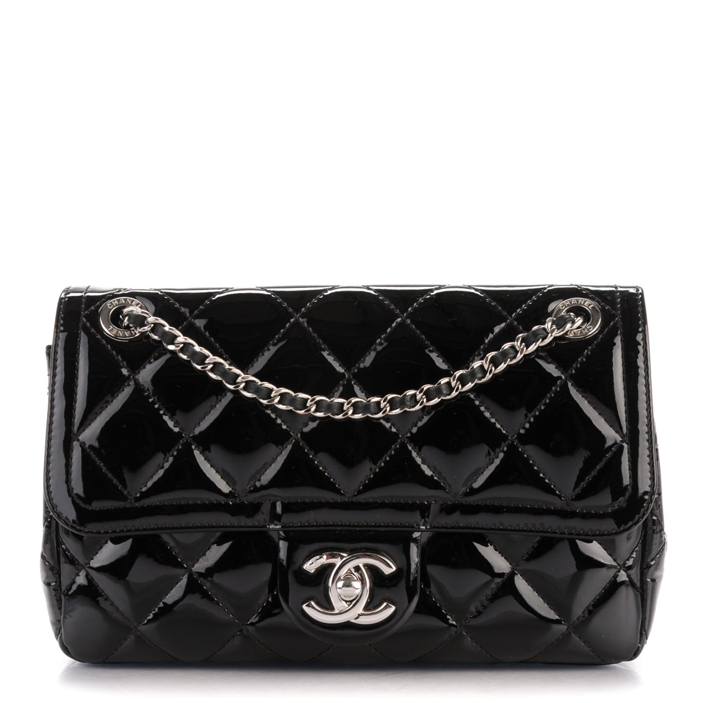 Patent Quilted Small Coco Shine Flap Black