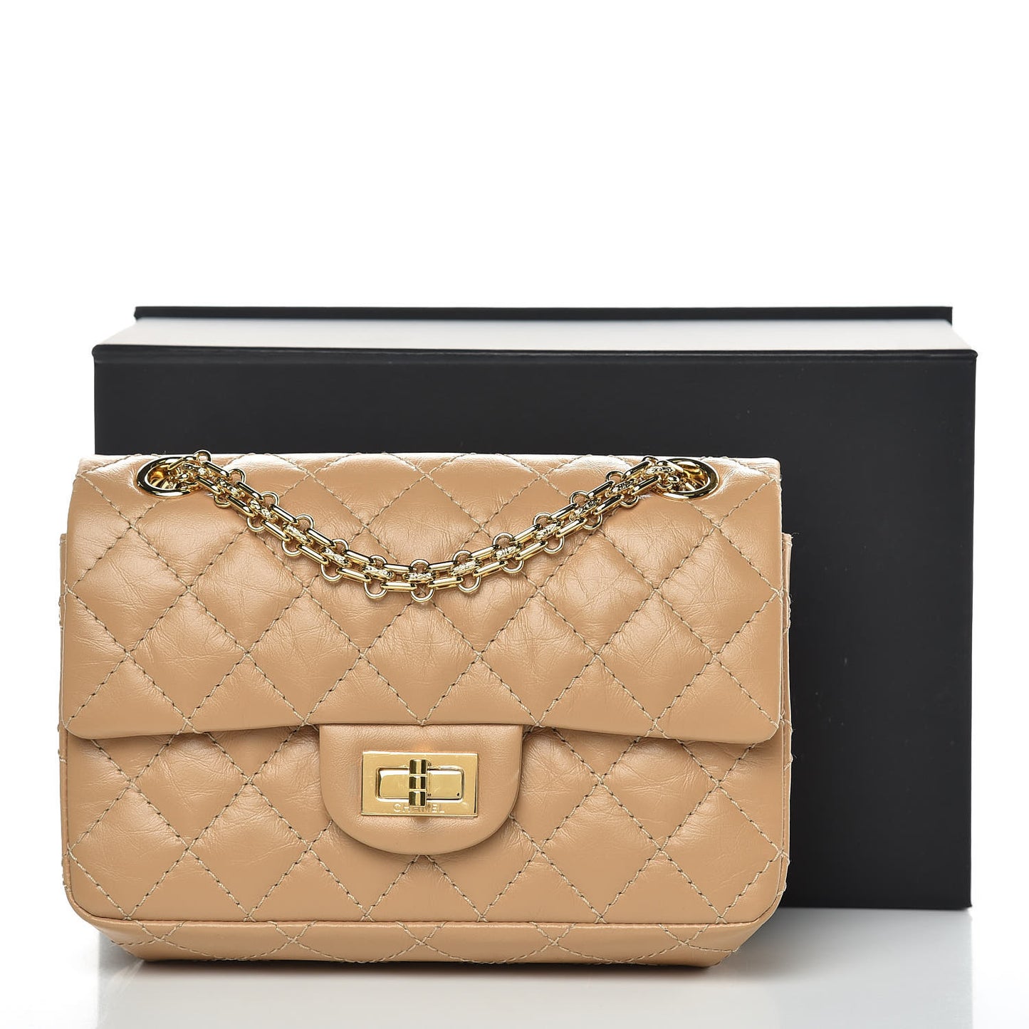 Aged Calfskin Quilted 2.55 Reissue Mini Flap Beige