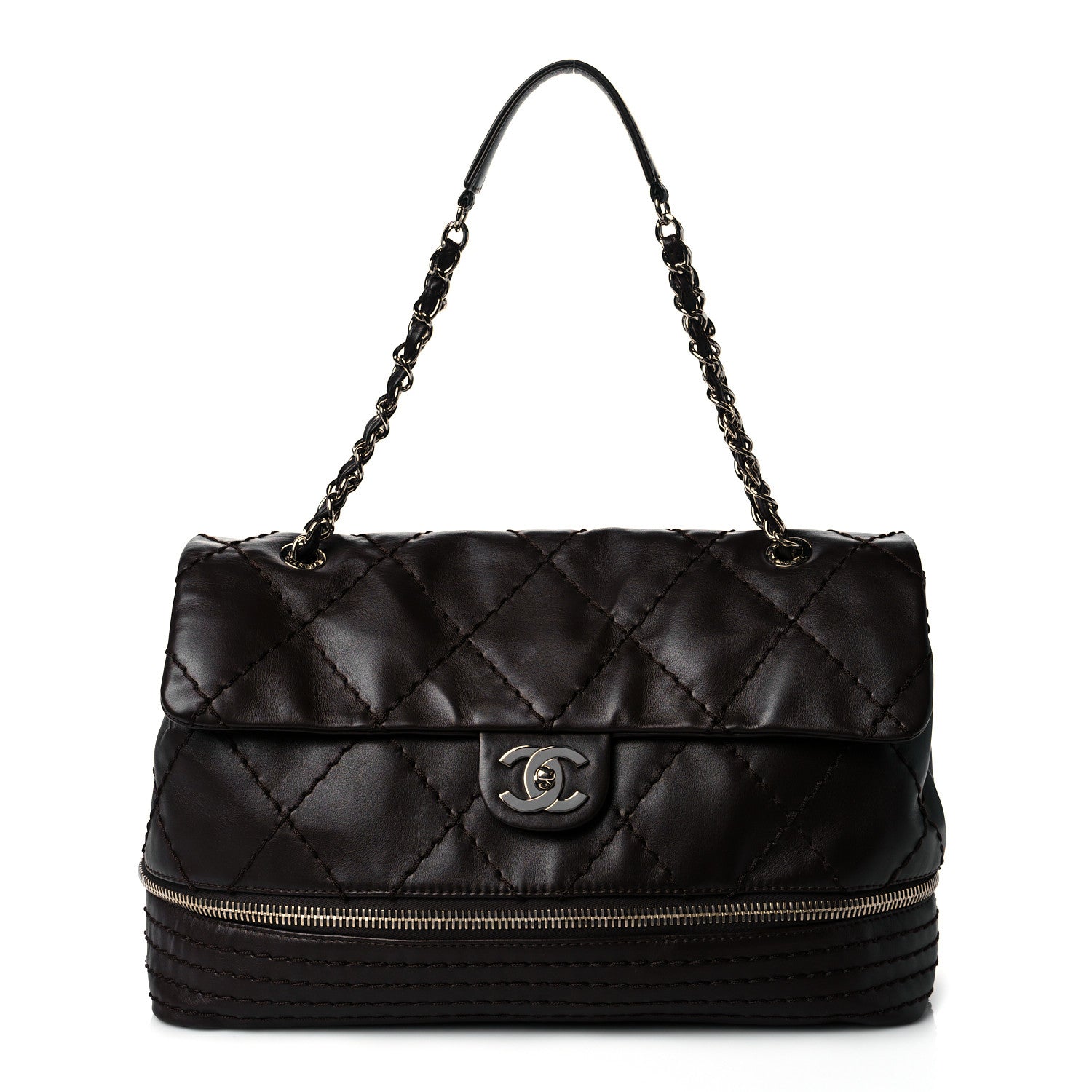 Chanel Calfskin Stitched Large Expandable Flap Bag Brown 1 of 10