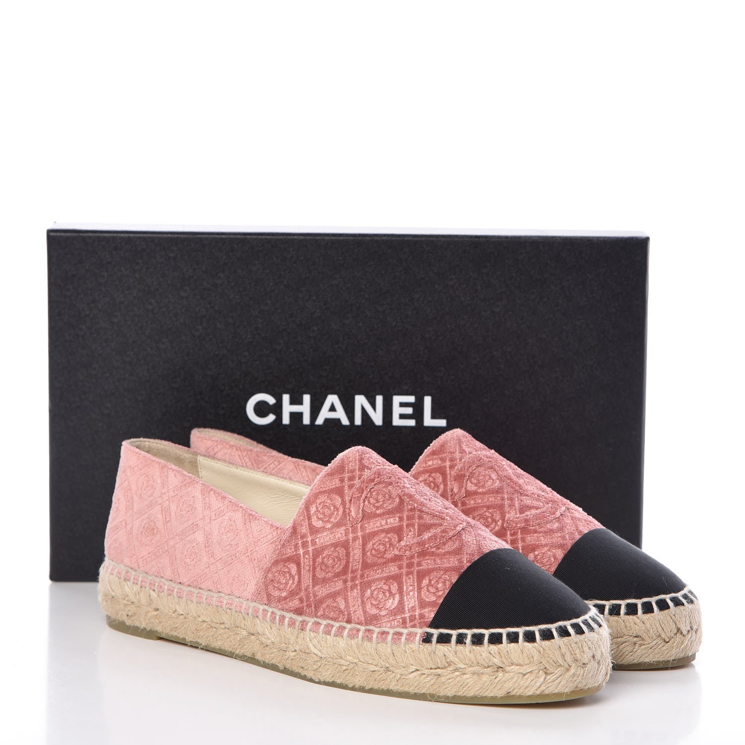 Chanel Velvet Grosgrain Quilted Camellia CC Espadrilles 40 Pink Black 11 of 11