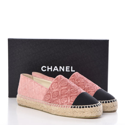 Chanel Velvet Grosgrain Quilted Camellia CC Espadrilles 40 Pink Black 11 of 11