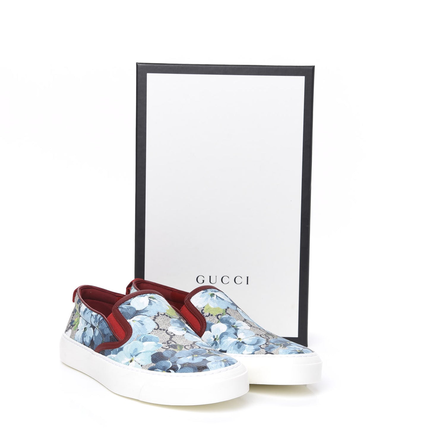 GG Supreme Monogram Blooms Womens Slip On Sneakers 37.5 Beige Blue Navy Red