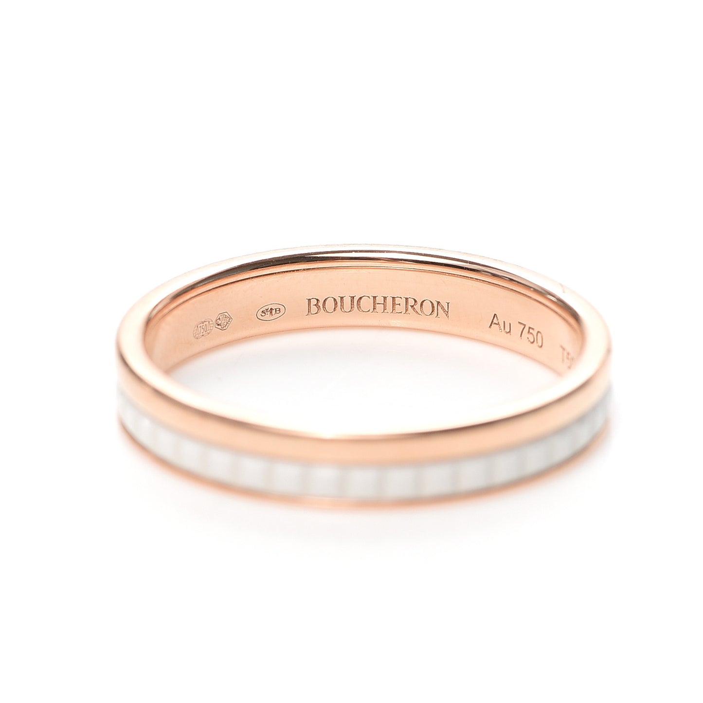 18K Pink Gold Ceramic Quatre White Edition Wedding Band Ring 59 8.75
