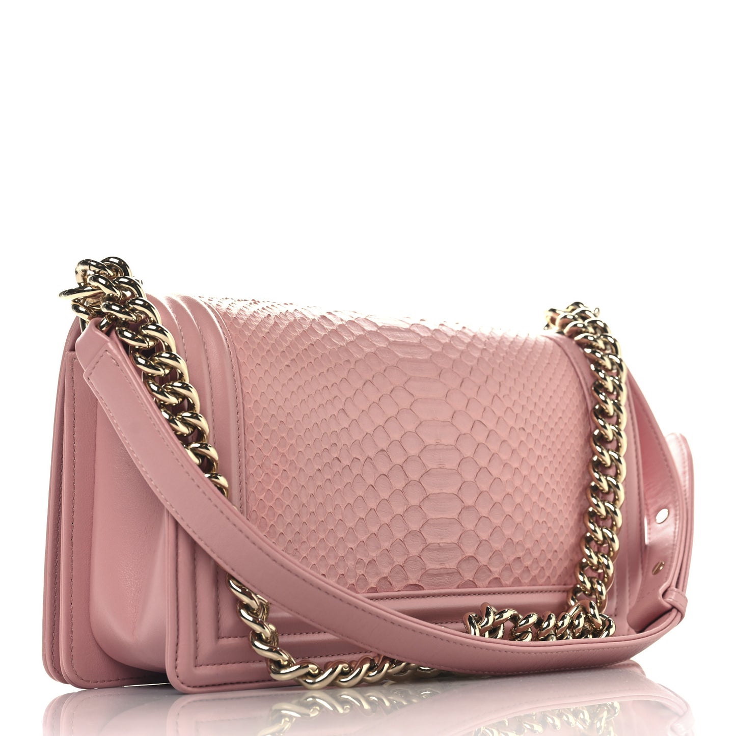 Snakeskin Medium Boy Flap Light Pink