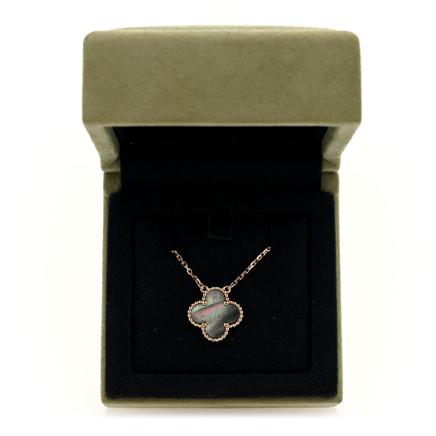18K Rose Gold Gray Mother of Pearl Vintage Alhambra Pendant Necklace