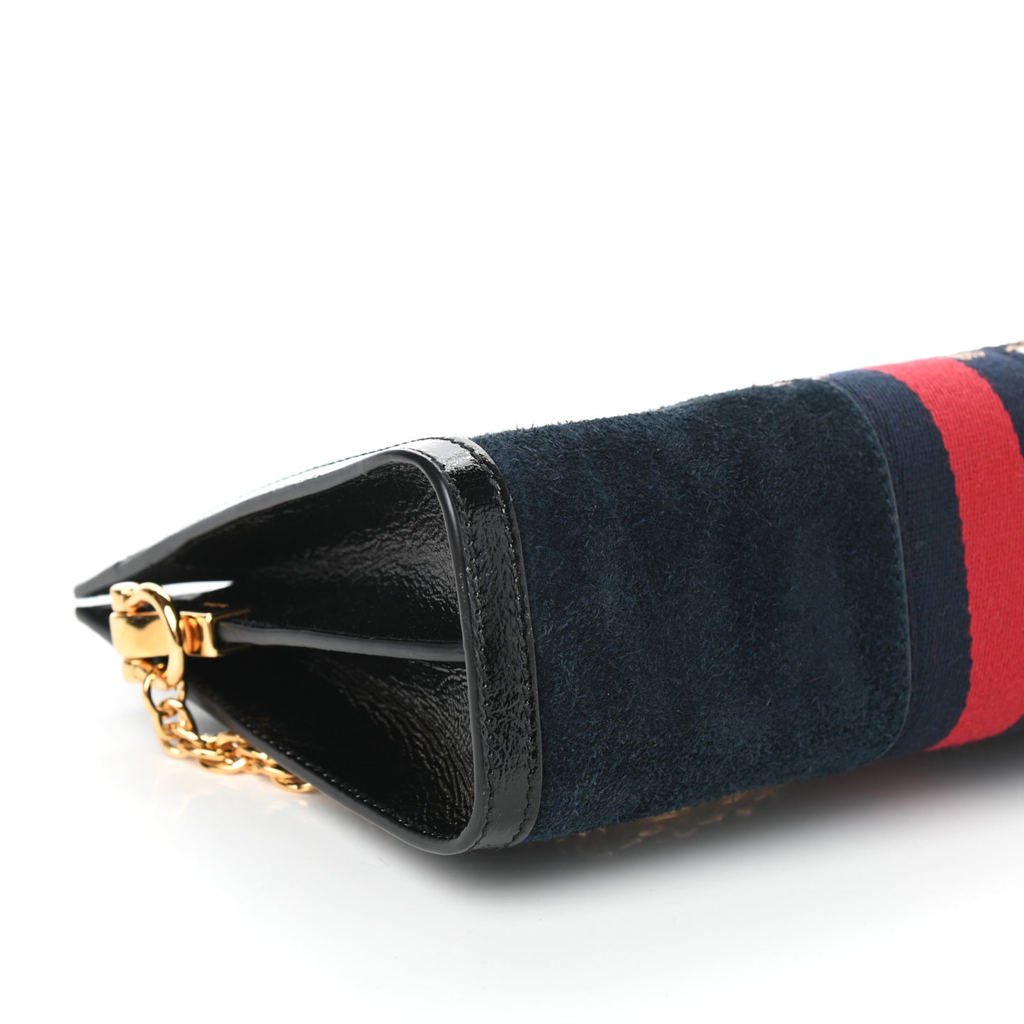 Suede Patent Web Dragon Embroidered Small Ophidia Chain Shoulder Bag Blue Black