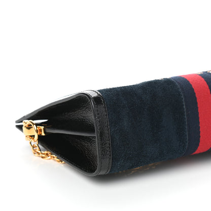 Gucci Suede Patent Web Dragon Embroidered Small Ophidia Chain Shoulder Bag Blue Black 7 of 9