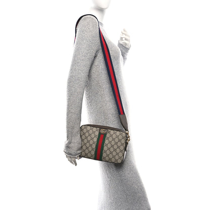 Gucci GG Supreme Monogram Textured Dollar Calfskin Web Ophidia Wristlet Shoulder Bag Beige Ebony New Acero 2 of 10