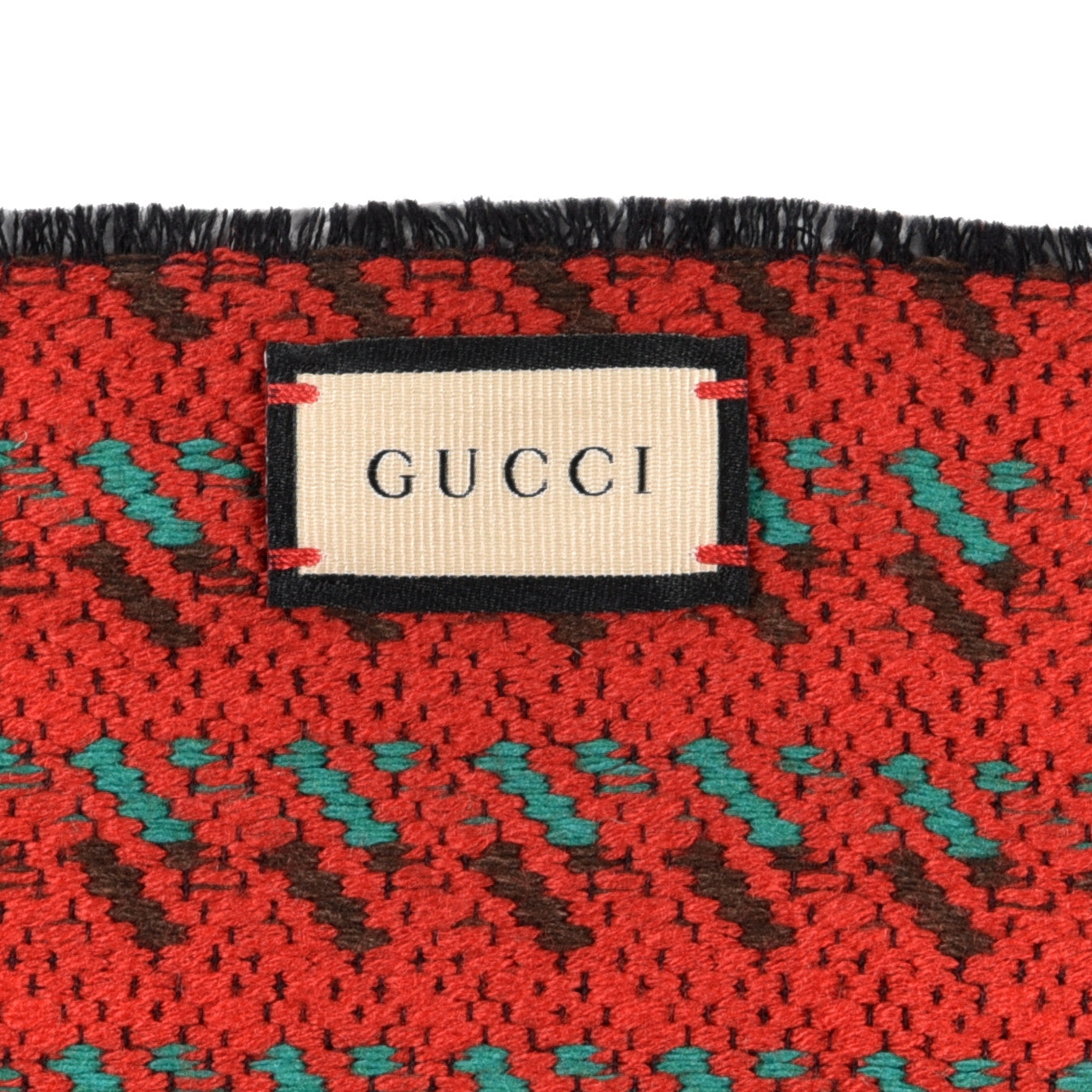 Wool Interlocking G Houndstooth Nattar Scarf Green Red