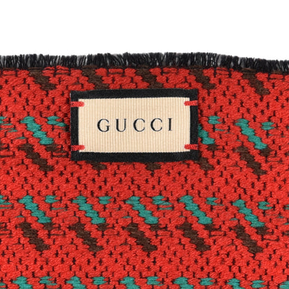 Gucci Wool Interlocking G Houndstooth Nattar Scarf Green Red 3 of 4