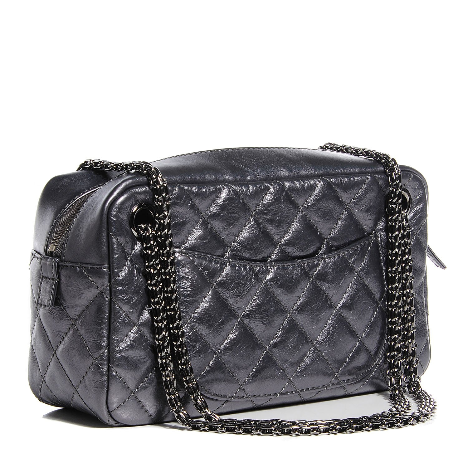 Chanel Metallic Aged Calfskin Quilted Small Reissue Camera Case Dark Silver 3 of 7