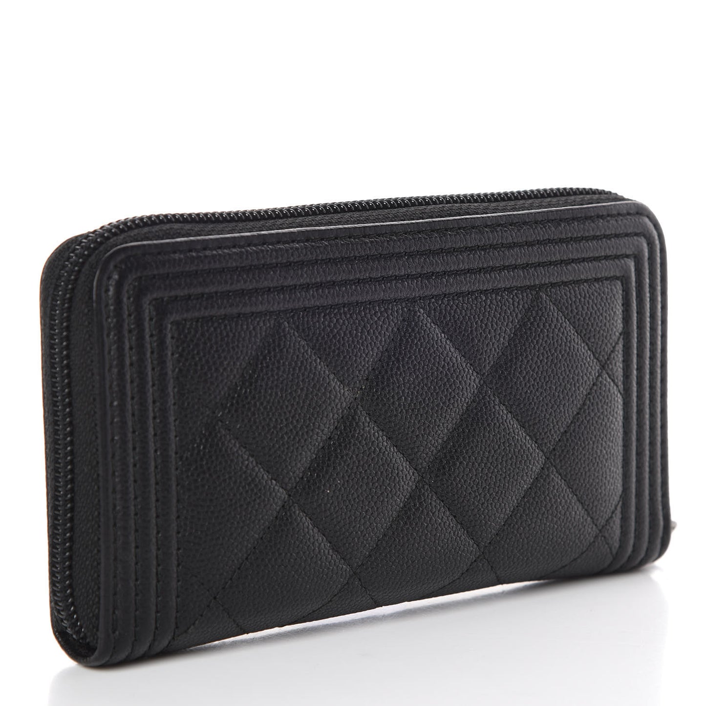 Caviar Quilted Small Boy Zip Around Wallet Black