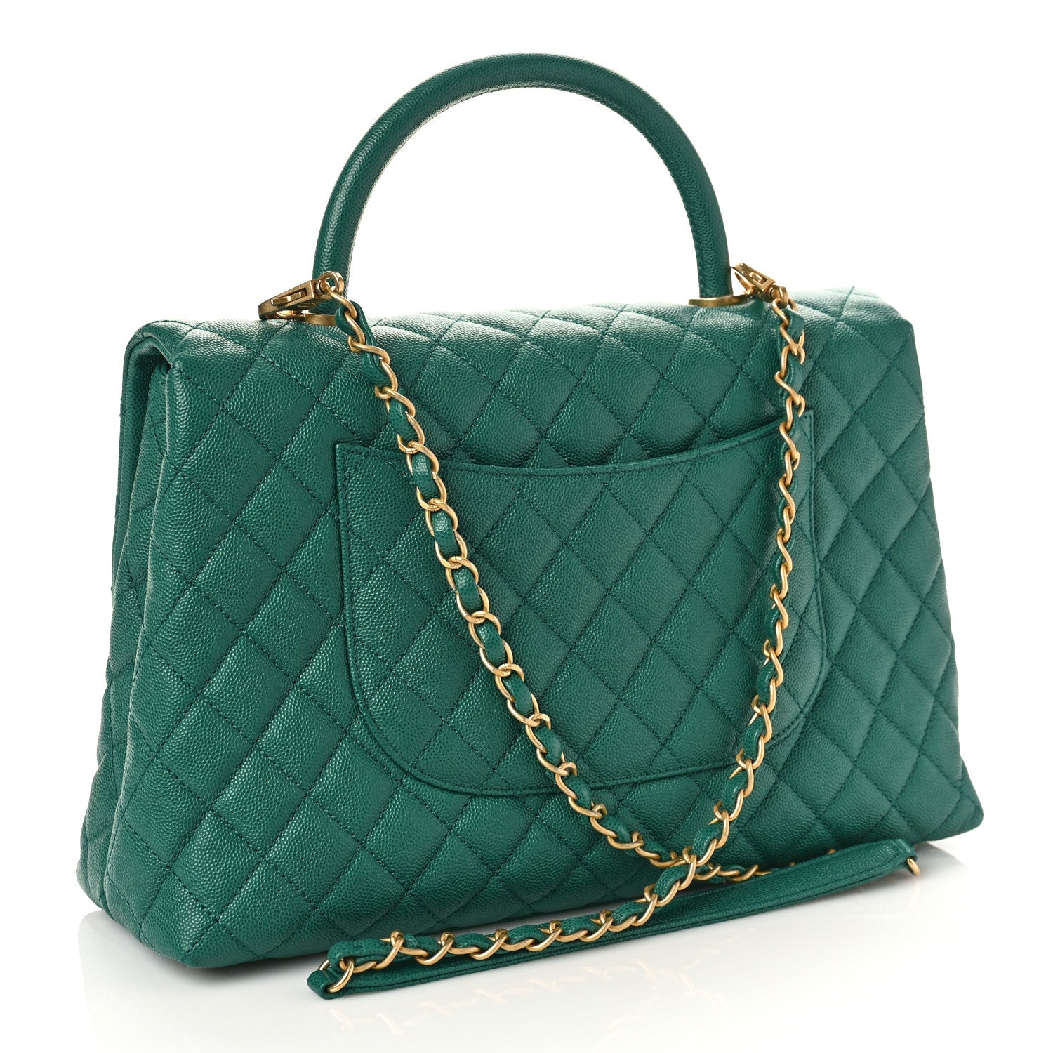 Chanel Caviar Quilted Medium Coco Handle Flap Green 3 of 10
