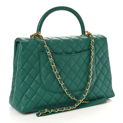 Chanel Caviar Quilted Medium Coco Handle Flap Green 3 of 10