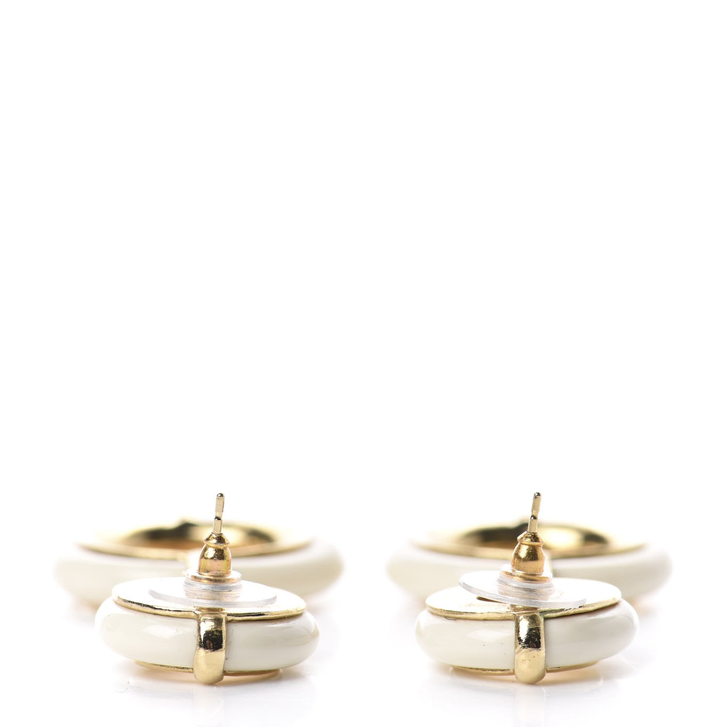 Chanel Metal Resin CC Round Drop Earrings Gold White 3 of 4