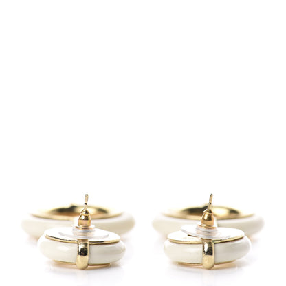 Chanel Metal Resin CC Round Drop Earrings Gold White 3 of 4