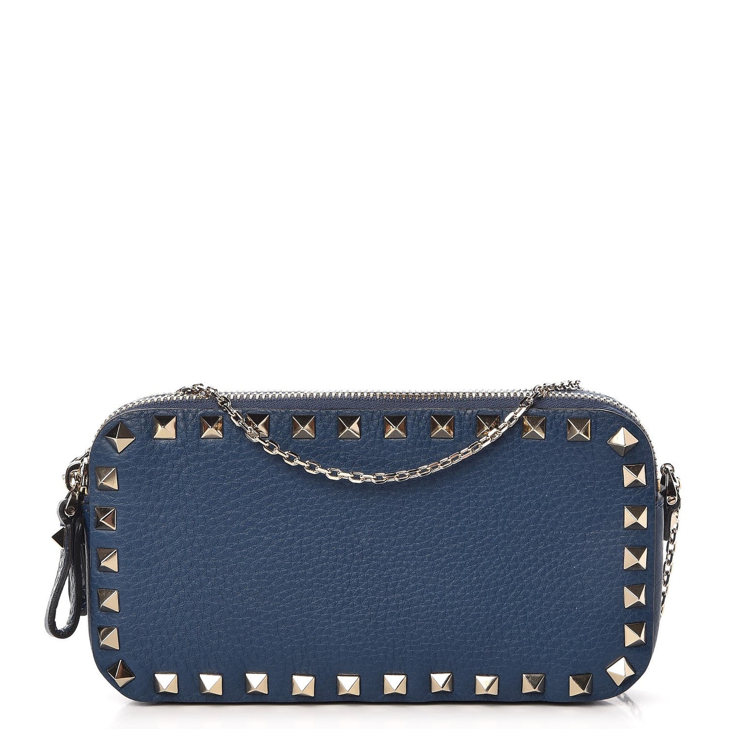 Pebbled Calfskin Rockstud Chain Pouch Shoulder Bag Peacock