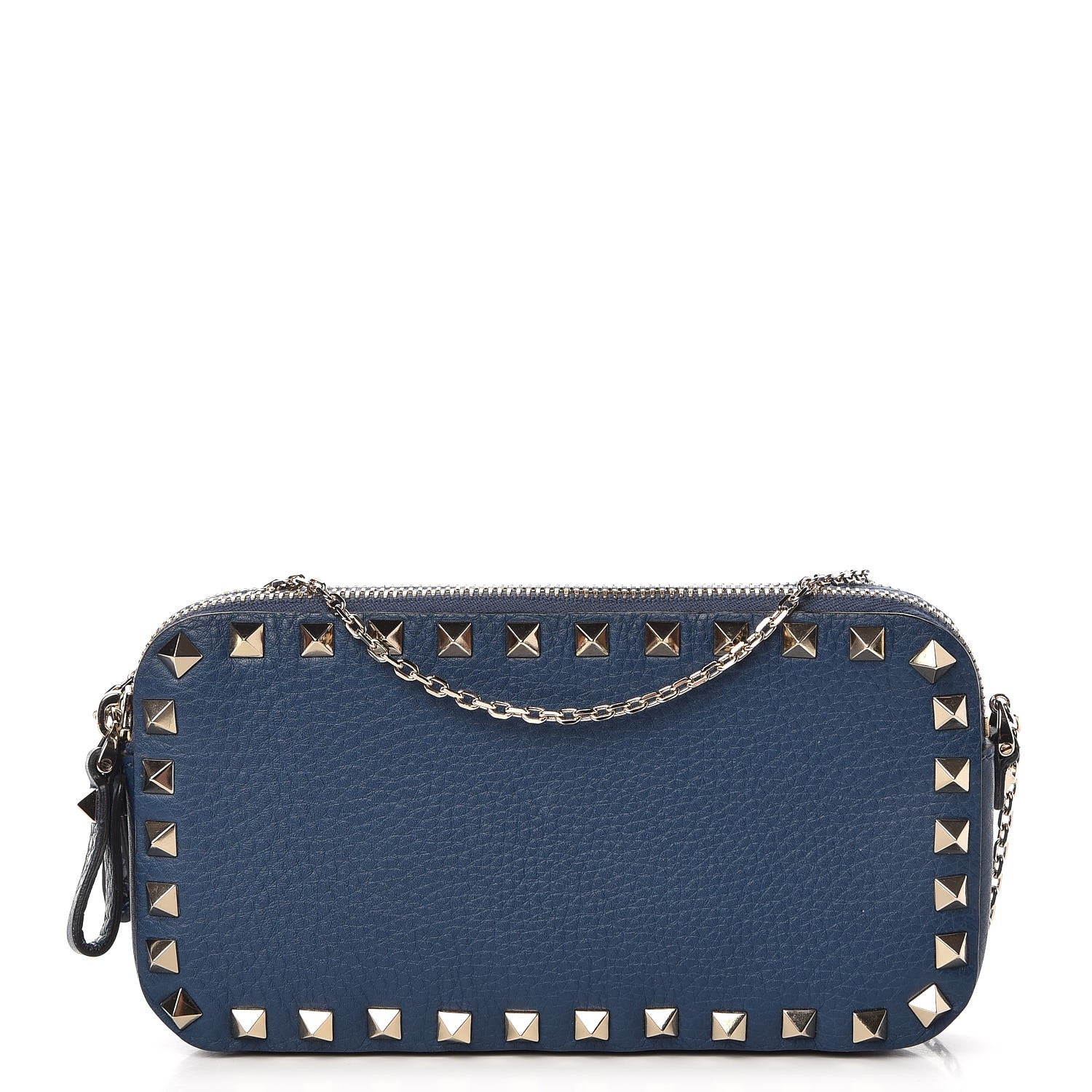 Valentino Garavani Pebbled Calfskin Rockstud Chain Pouch Shoulder Bag Peacock 1 of 9