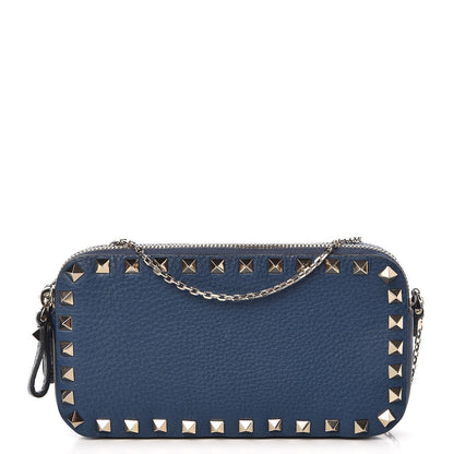 Valentino Garavani Pebbled Calfskin Rockstud Chain Pouch Shoulder Bag Peacock 1 of 9