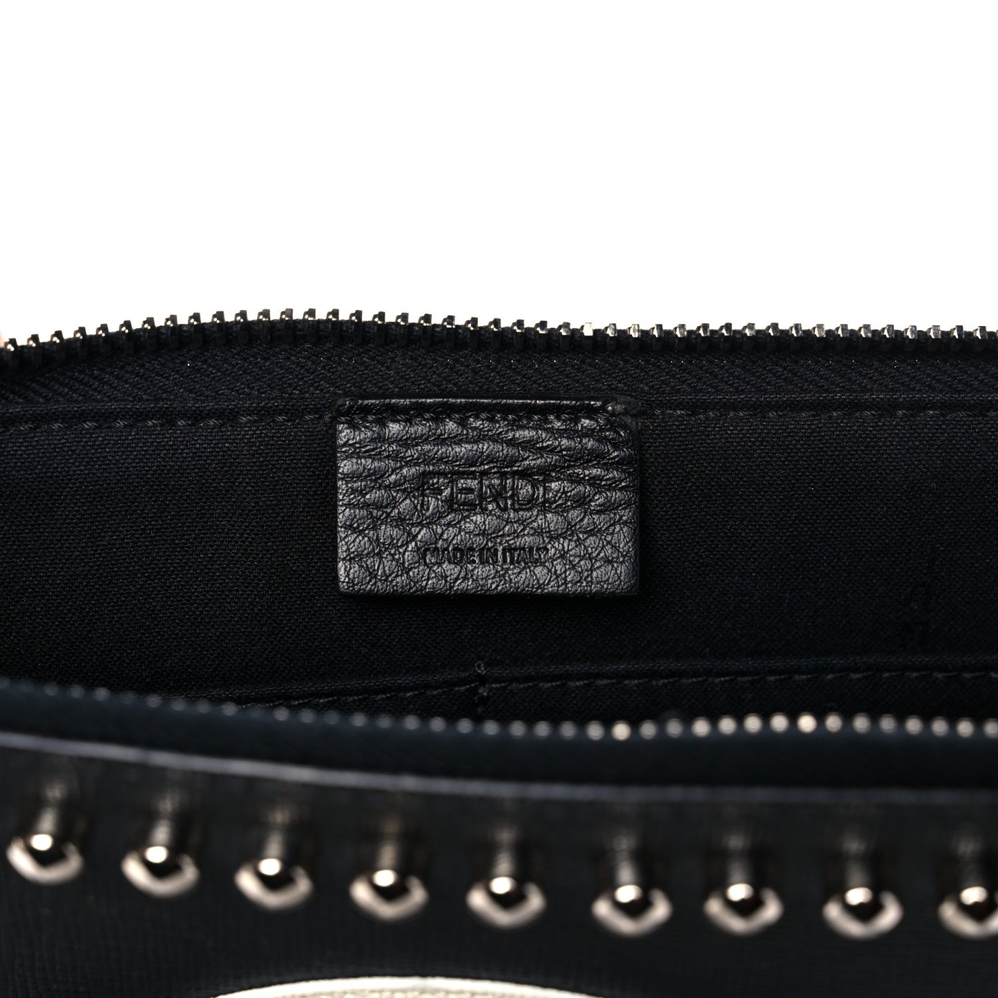 Vitello Elite Mink Fur Studded Karlito Zip Around Pouch Black
