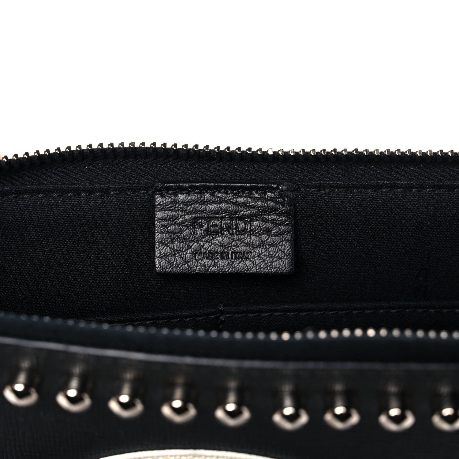 Fendi Vitello Elite Mink Fur Studded Karlito Zip Around Pouch Black 6 of 14