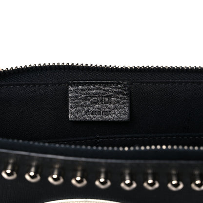Fendi Vitello Elite Mink Fur Studded Karlito Zip Around Pouch Black 6 of 14