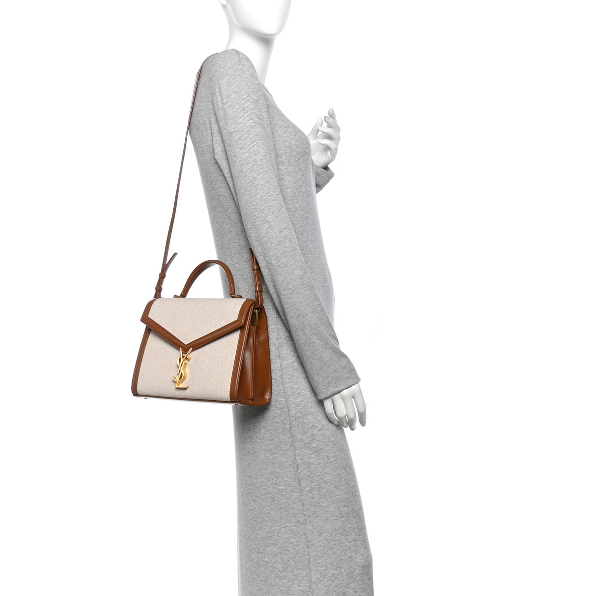 Canvas Calfskin Medium Classic Monogram Cassandra Top Handle Tan Natural
