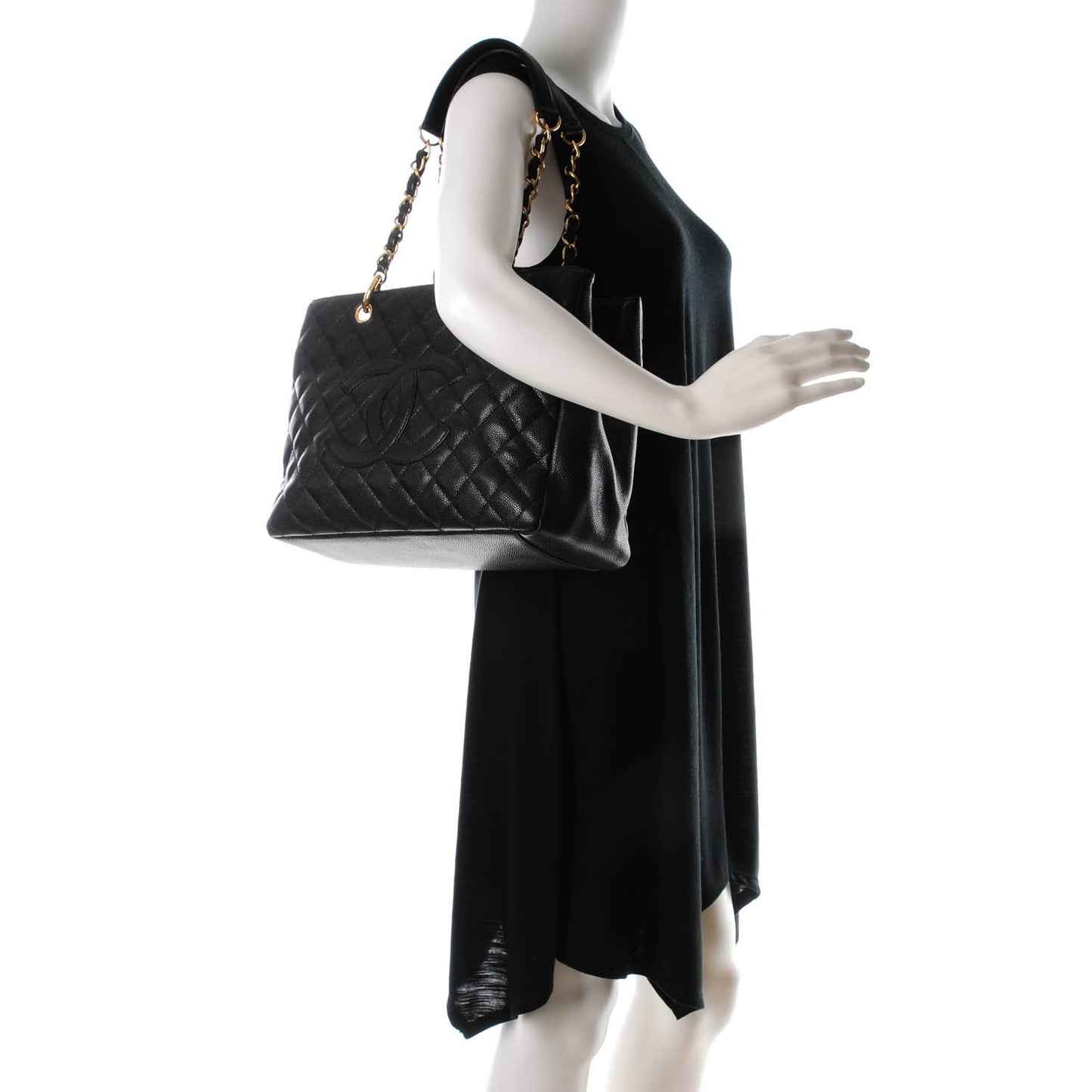 Caviar Quilted Grand Shopping Tote GST Black