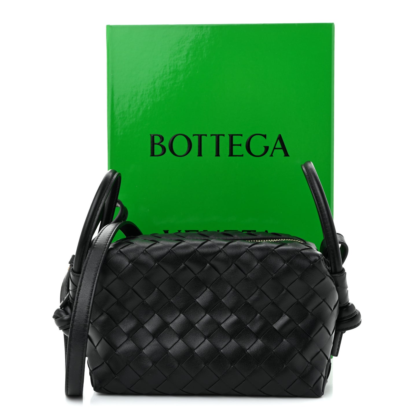 Calfskin Intrecciato Small Loop Top Handle Black