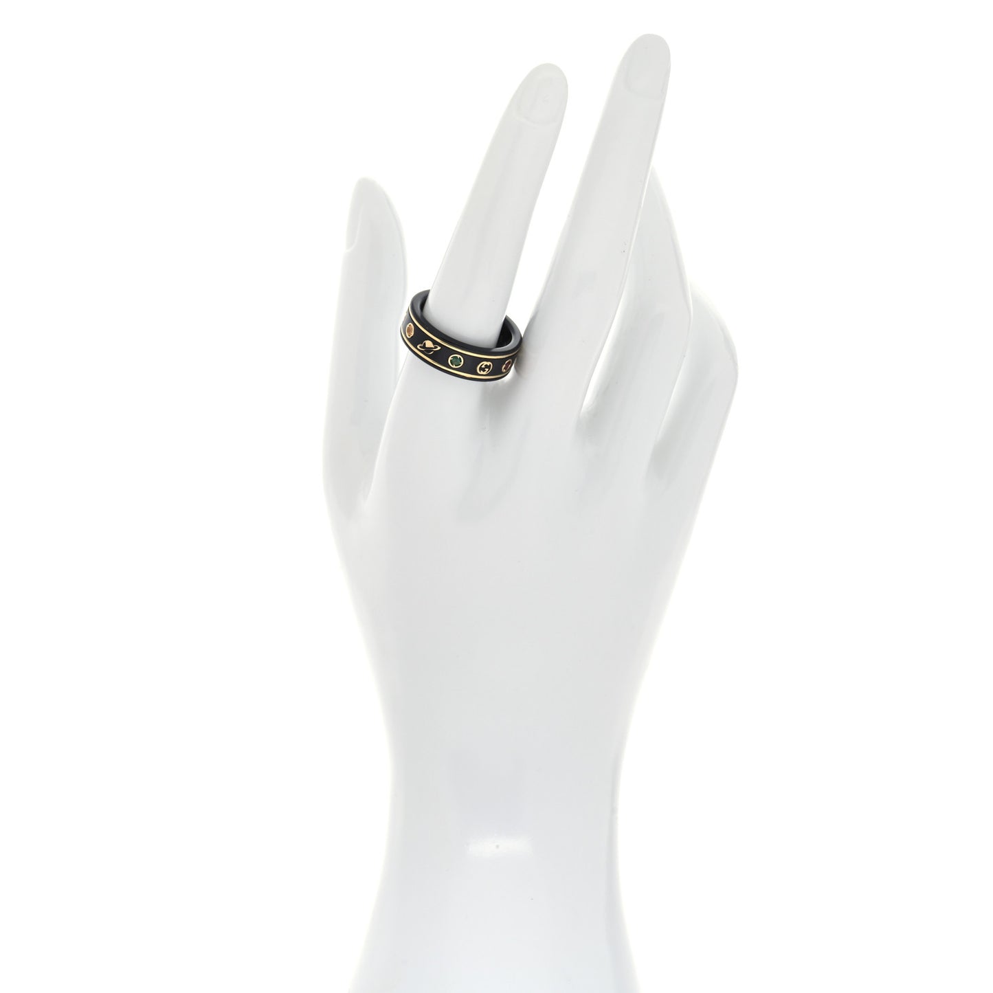 18K Yellow Gold Ceramic Topaz Icon Band Ring 59 8.75 Black