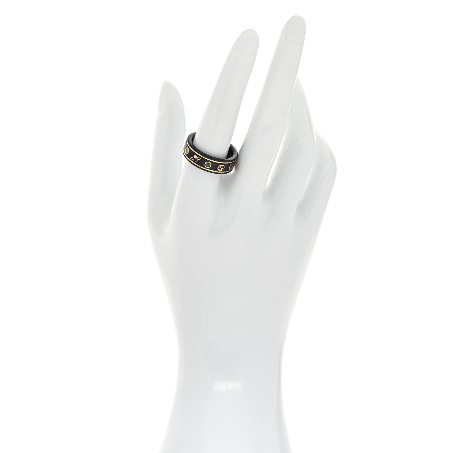 Gucci 18K Yellow Gold Ceramic Topaz Icon Band Ring 59 8.75 Black 2 of 7