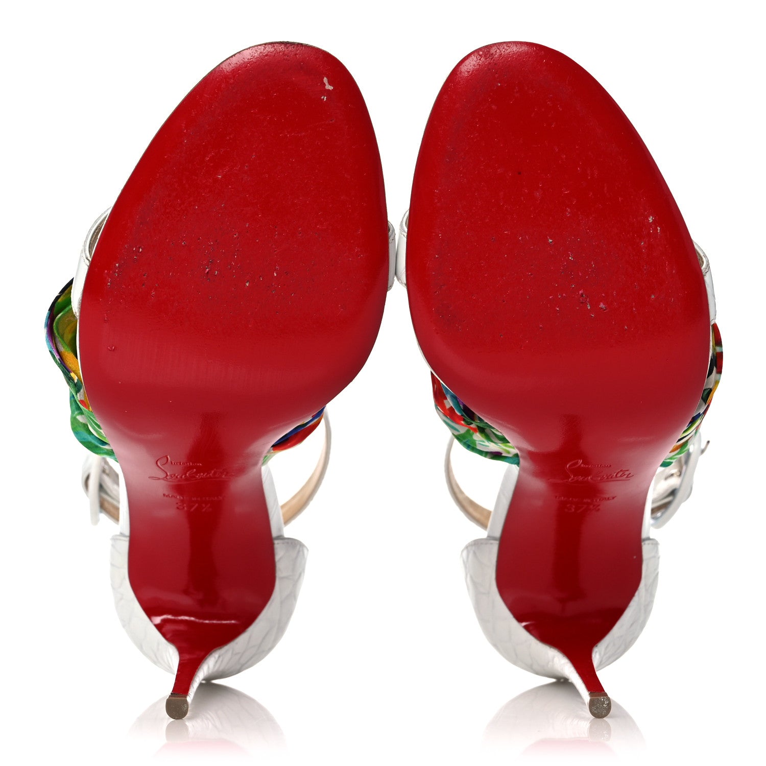 Christian Louboutin Crocodile Embossed Calfskin Silk Floral Ali 100 Pumps 37.5 White Ruban 5 of 9