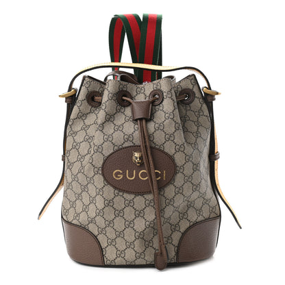 Gucci GG Supreme Monogram Neo Vintage Drawstring Bucket Backpack Beige New Acero Crop 1 of 12