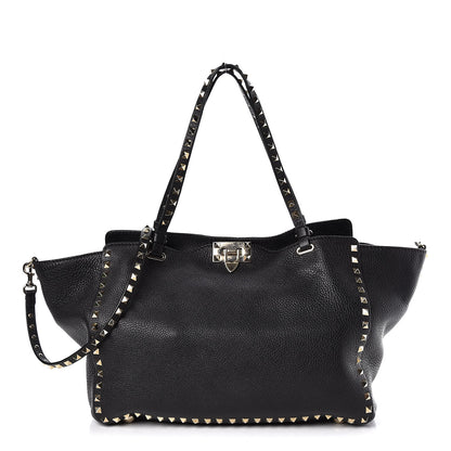 Valentino Garavani Alce Printed Calfskin Medium Rockstud Tote Black 1 of 20