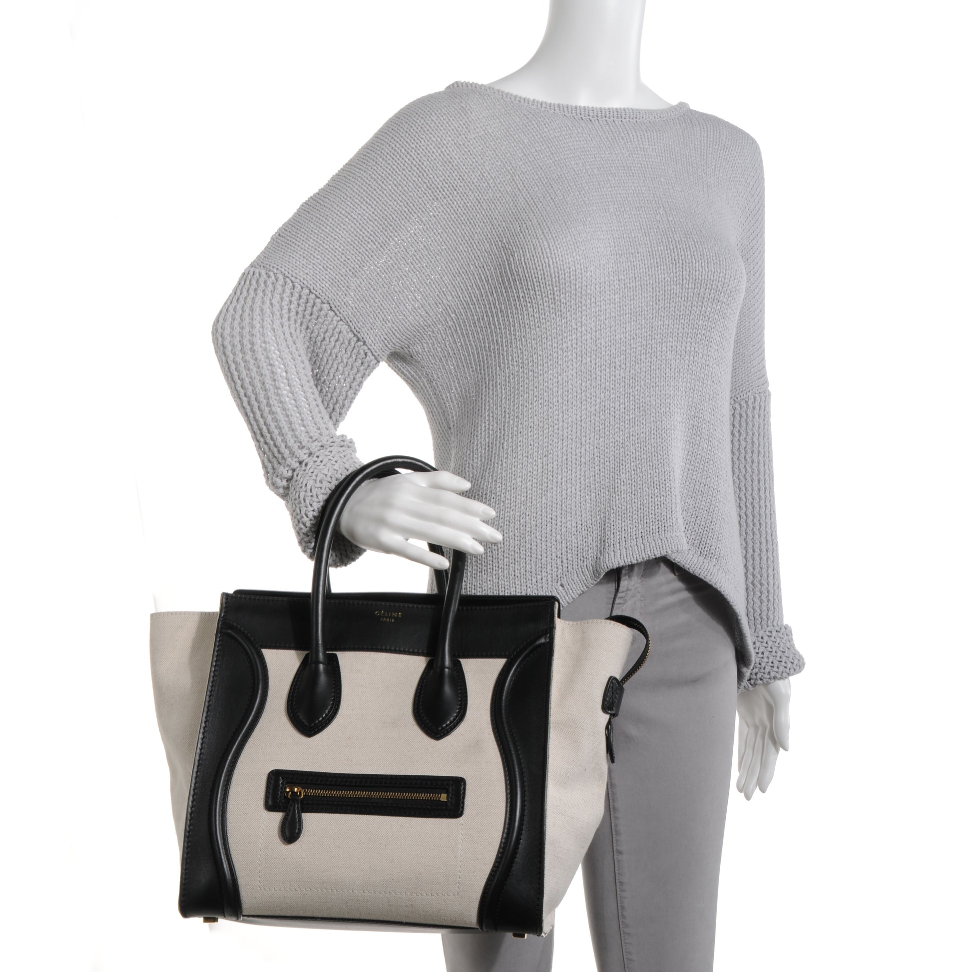 Celine Natural Canvas Smooth Calfskin Mini Luggage Cream 2 of 9