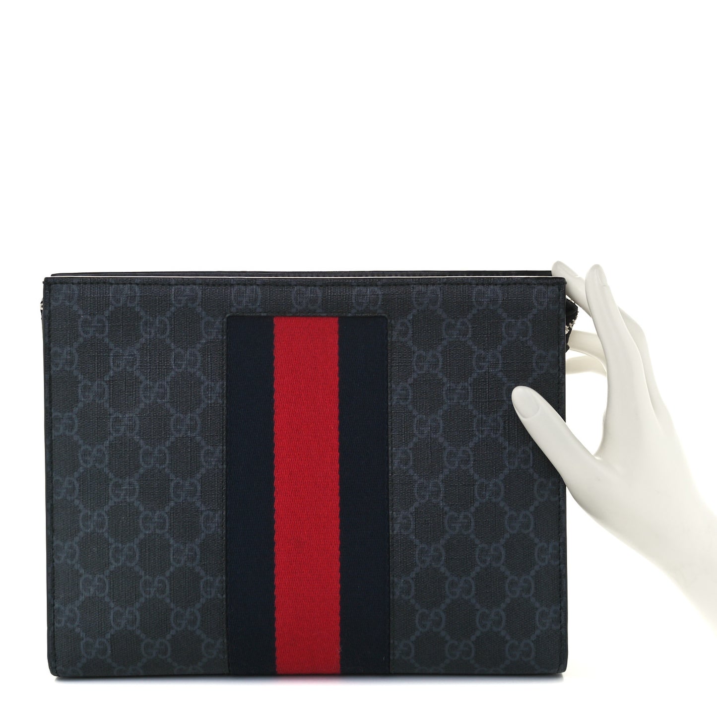 GG Supreme Monogram Selleria Calfskin Web New Web Cosmetic Case Black