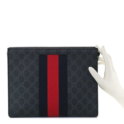 Gucci GG Supreme Monogram Selleria Calfskin Web New Web Cosmetic Case Black 2 of 9