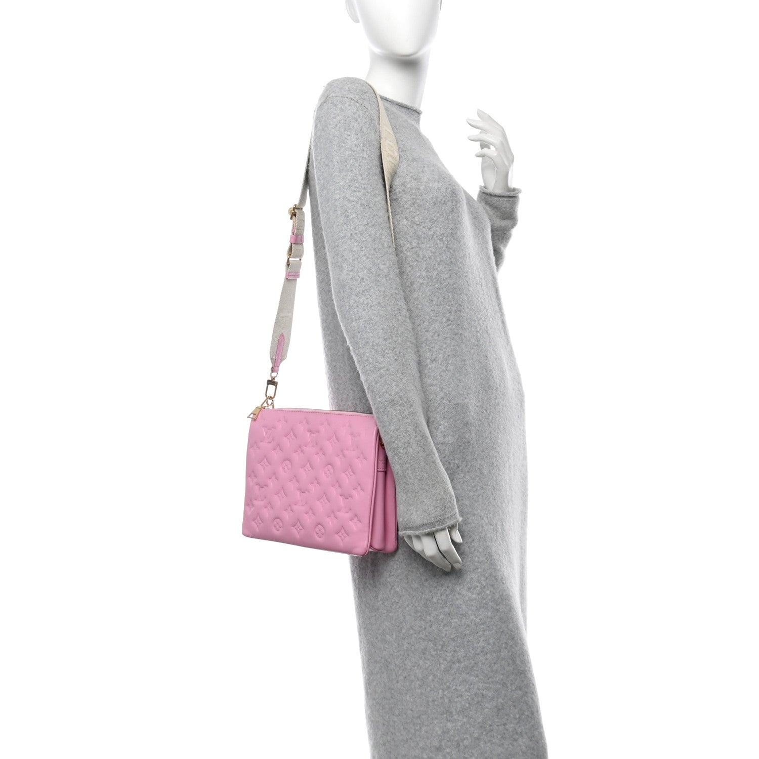 Louis Vuitton Lambskin Embossed Monogram Coussin PM Rose Bonbon 2 of 15