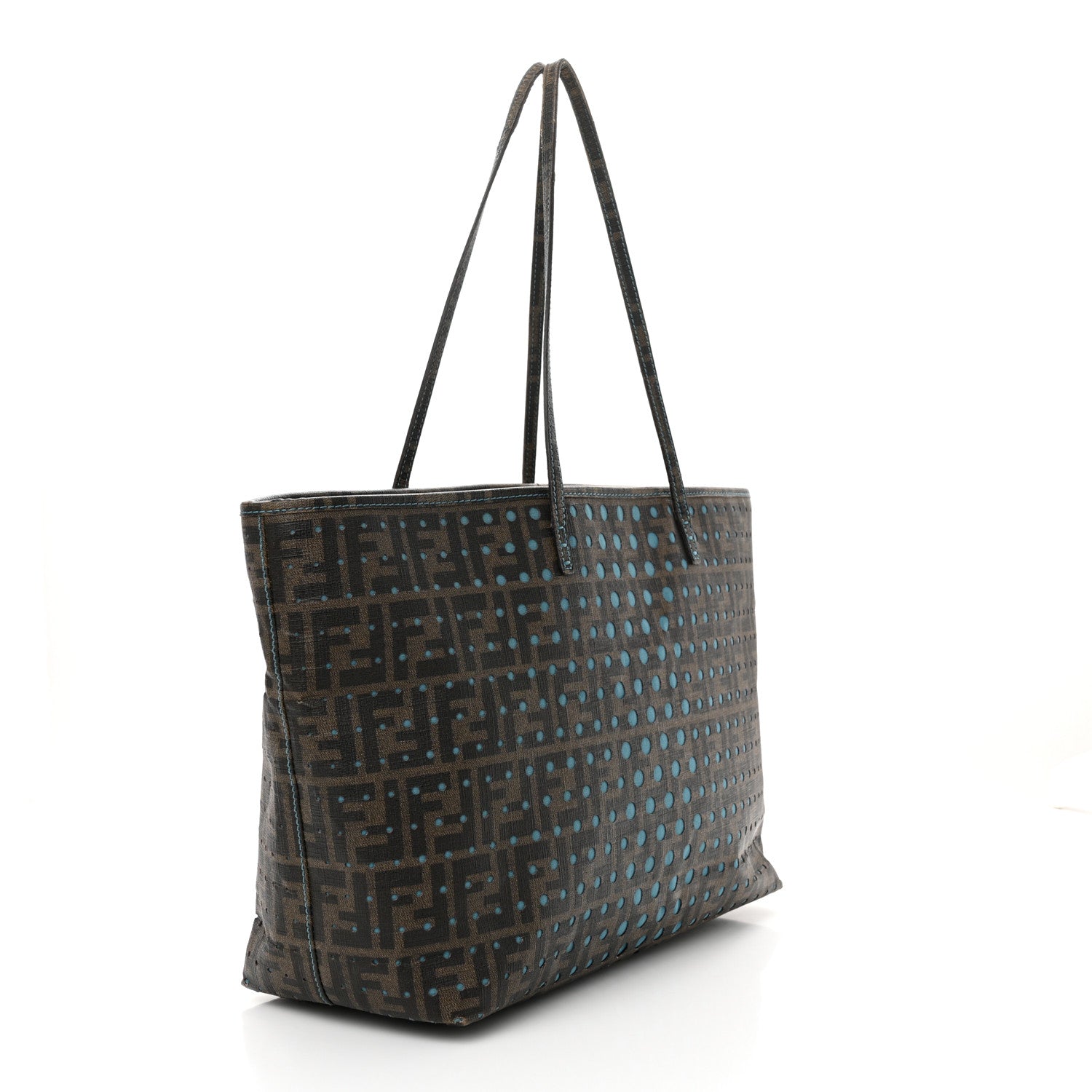 Fendi Zucca Spalmati Perforated Medium Roll Tote Tobacco Pavone 3 of 16