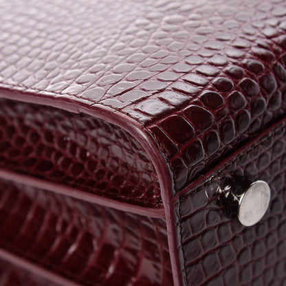Saint Laurent Calfskin Crocodile Embossed Small Sac de Jour Wine 14 of 15