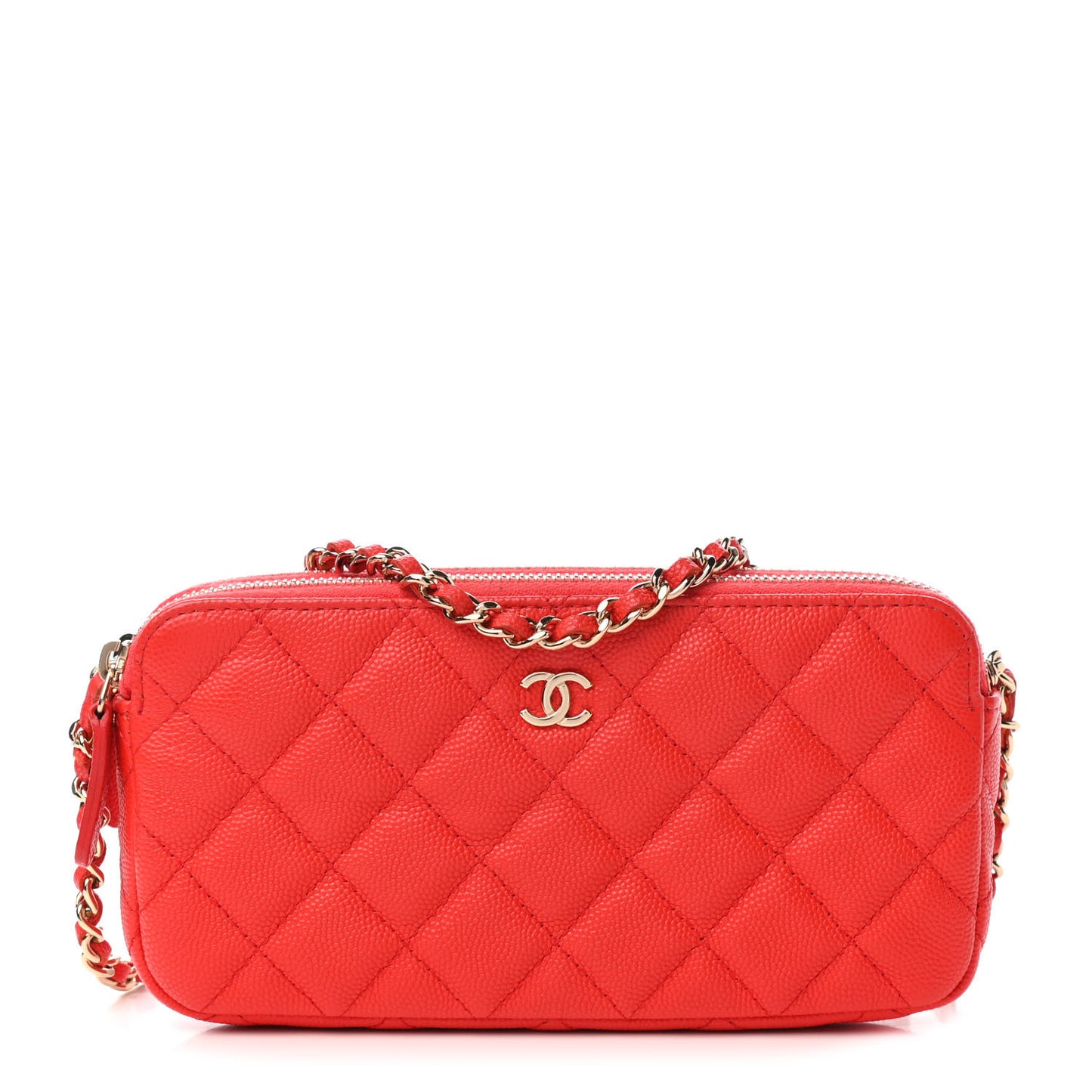 Caviar Quilted Small Clutch With Chain Red