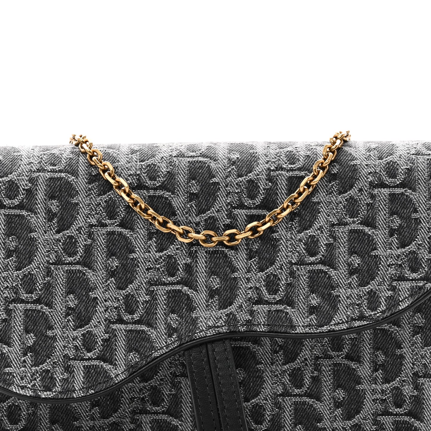 Oblique Denim Small Saddle Pouch with Chain Grey