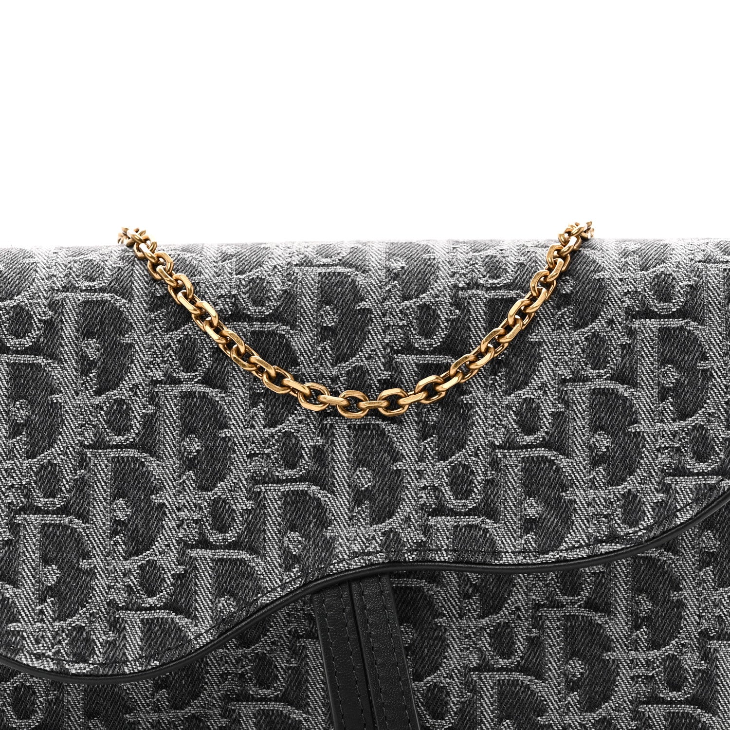 Christian Dior Oblique Denim Small Saddle Pouch with Chain Grey 8 of 10