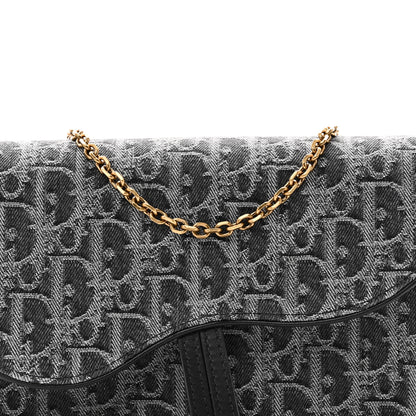 Christian Dior Oblique Denim Small Saddle Pouch with Chain Grey 8 of 10