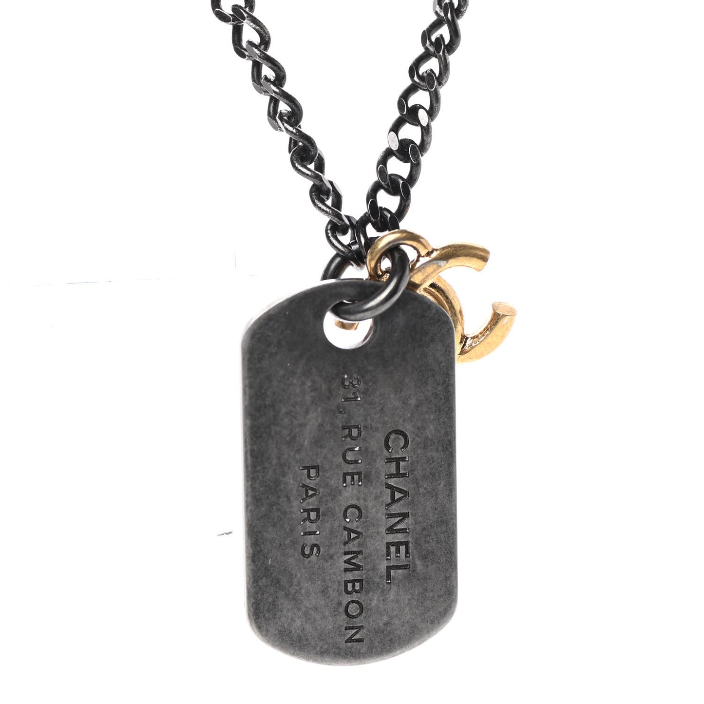 Ruthenium ID Dog Tag Charm Necklace Silver Gold