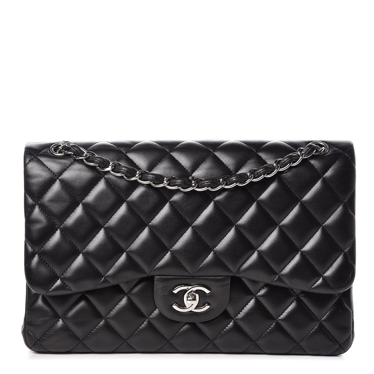 Lambskin Quilted Jumbo Double Flap Black