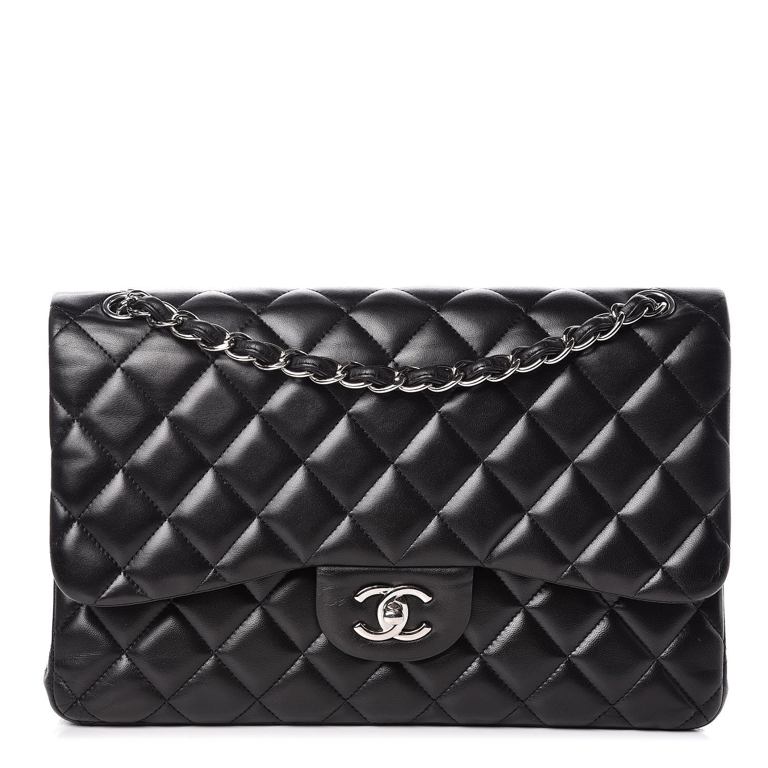 Chanel Lambskin Quilted Jumbo Double Flap Black 1 of 11