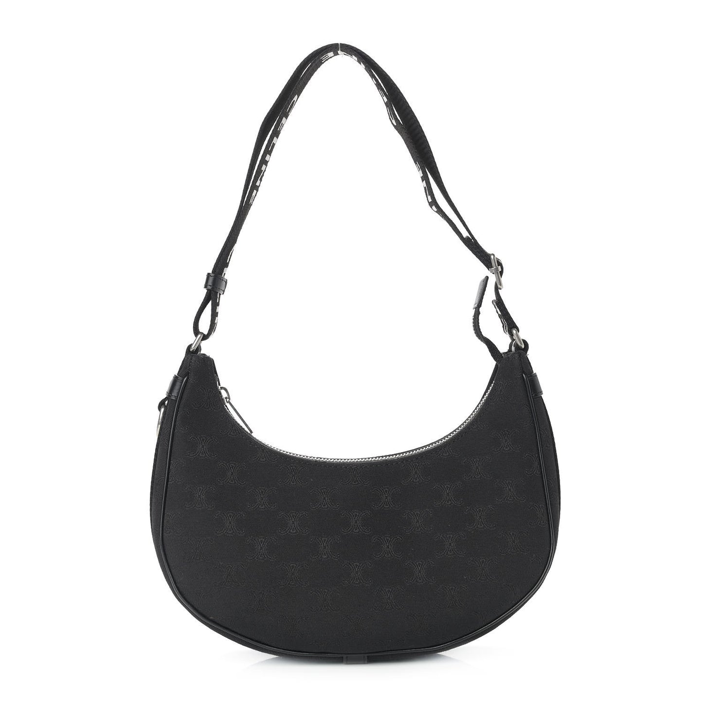 Canvas Calfskin Jacquard Medium Ava Triomphe Shoulder Bag With Strap Black